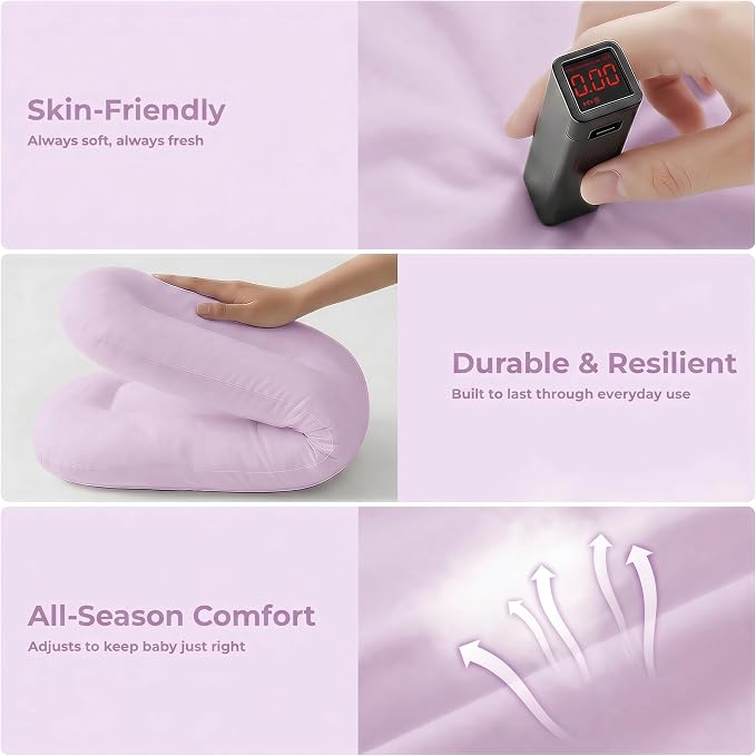 Infant Support Cushion - Baby Support Cushion for Newborn, 0-24 Months, Breathable Cotton Tummy Time Mat, Supervised Use, Portable Newborn Essentials for Home and Travel, Purple (Cover Included)