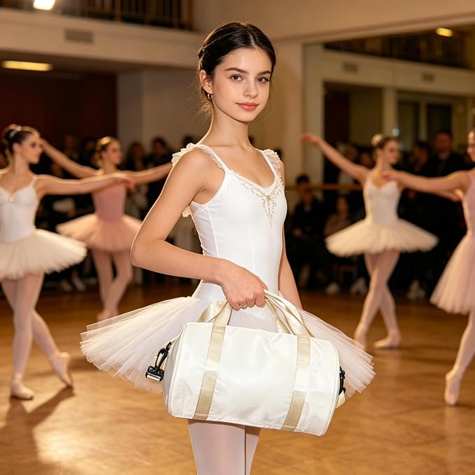 Ballet Dance Bag Mini Gym Bag Lightweight Small Duffle Bag 10L Cute Crossbody Bag for Yoga Swimming Sport (White)