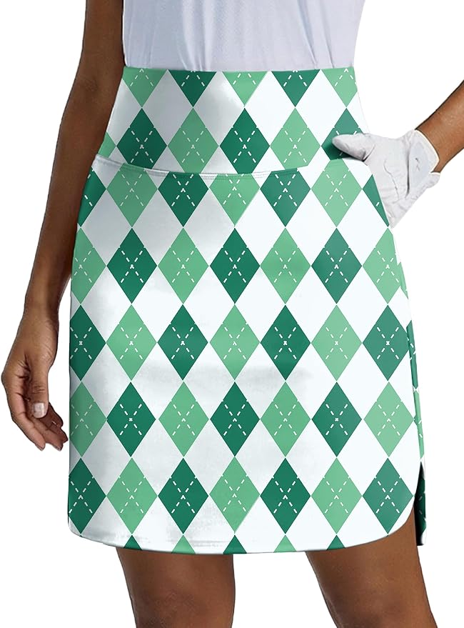PINSPARK 18" Skorts for Woman Above Knee Length Golf Skirts 3 Pockets | High Waist, Built in Shorts, UV Protection, 4-Way Stretch, Soft, Dolphin Hem, Athletic, Tennis, Pickleabll, Casual