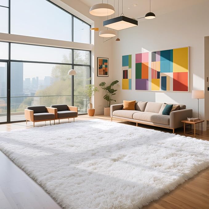 yongyangjuxin Fluffy Rug Shag Area Rug, White 8x10 Area Rugs for Living Room, Large Shag Area Rugs for Bedroom Room Home Decor, Upgrade Anti-Skid Rectangular Fuzzy Rugs