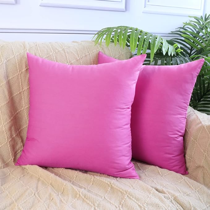 Thmyo 4-Pack 100% Cotton Comfortable Solid Decorative Throw Pillow Case, Square Cushion Cover Pillowcase Sublimation Blank Pillow Covers DIY Throw Pillowcase for Couch(18x18 inch/ 45x45cm,Rose red)
