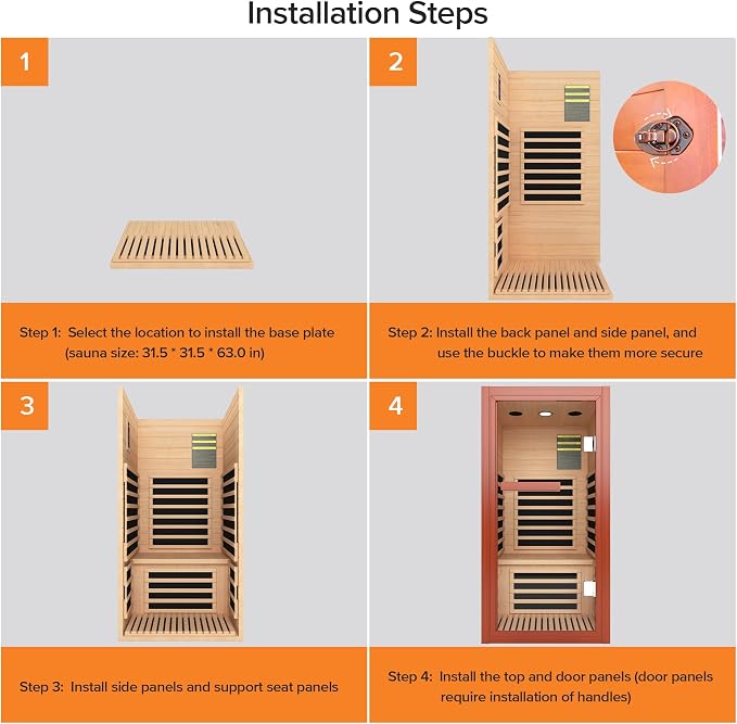 OUTEXER Far Infrared Sauna Dry Saunas 1065W Indoor Home Sauna Low EMF 110V with Control Panel 7 Color Light 31.5"x31.5"x63"