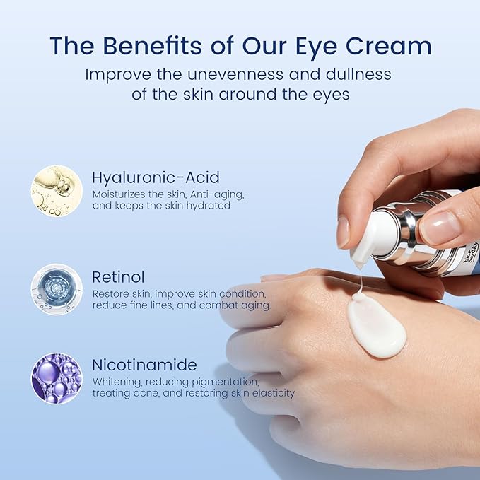 Eye Cream with Retinol Hyaluronic Acid & Niacinamide,3-in-1Eye Serum for Under Eye Bags & Puffiness Remover,Dark Circles,Wrinkles,Fine Lines,Hydrating & Brightening Eye Treatment for Men Women