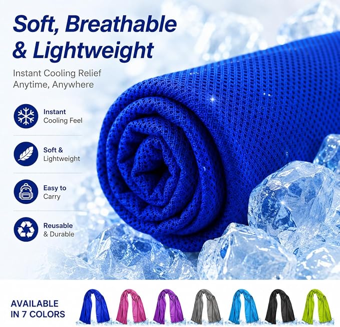Cooling Towel for Neck and Face - 43.3" x 15.7" - Quick-Dry Microfiber - Ideal for Hot Weather, Gym, Fitness, Camping, Yoga Sport, Golf - Navy Blue