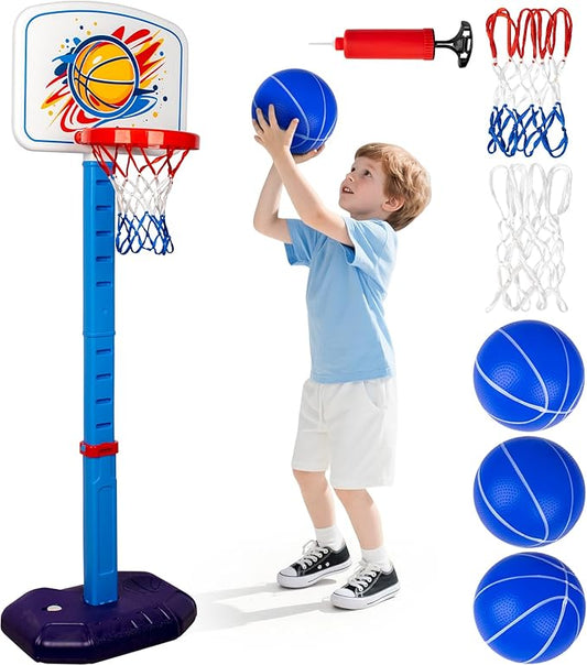 Toddler Basketball Hoop Set,Adjustable Kids Basketball Goal with 3 Balls & 2 nets & Pump,Indoor Outdoor Poolside Mini Hoop Toy for Boys Girls Ages 1-6 Birthday