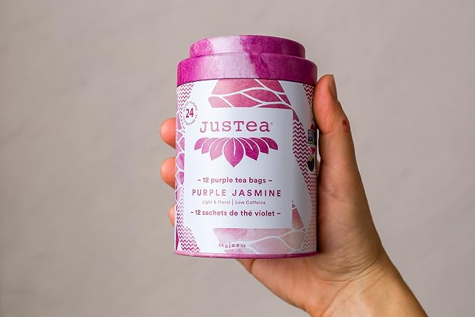 JusTea Purple Jasmine | Pyramid Compostable Tea Bags | Purple Tea | 12+ Cups | Low Caffeine | Award-Winning | Fair Trade | Non-GMO