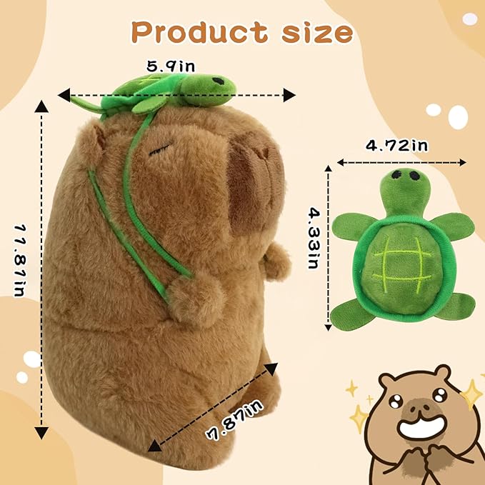 9 Inch Cute Capybara Stuffed Animal with Turtle Backpack - Companion to Relieve Emotions - Skin-Friendly Material - Soft Kawaii Plush Pillow for Birthday Gift for Kids Boys Girls