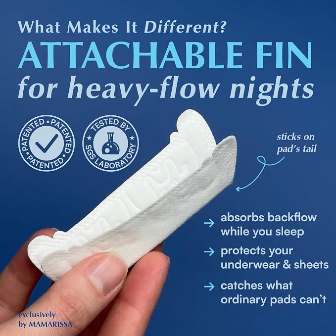 Overnight Pads with Wings – Size 3 (Mini Pad) – Ultimate Leak-Free Protection with Absorbent FIN Technology – 30 Sanitary Napkins with pH-Balanced Wipes – Sanitary Pads for Women & Teens