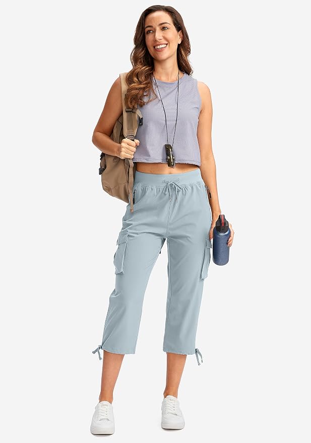Soothfeel Women's Cargo Capris Pants with 6 Pockets Lightweight Quick Dry Travel Hiking Summer Pants for Women Casual