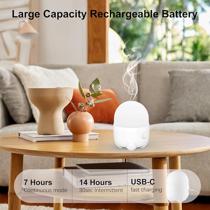 Marchred 150ML Cordless Essential Oil Diffuser, Rechargeable Battery Powered Diffuser, Small Portable Aromatherapy, 6 Hours Works with 7 LED Color Changing Lights