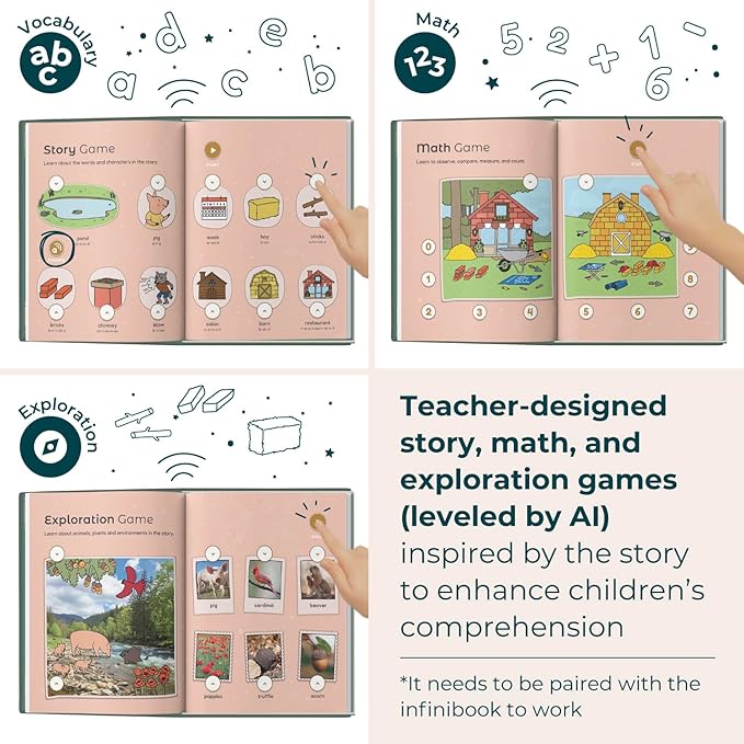 Cali’s Books The Three Little Pigs | infinibook Storytelling Toy + Reader | Read-Aloud E-Reader with Games | Recordable Interactive Storybook for Kids 3-6 | Screen-Free Educational Gift