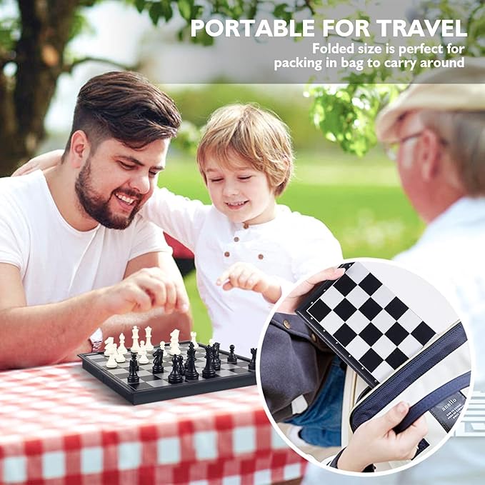Travel Chess Set, 10 inch Magnetic Chess Board with 2 Extra Queen Portable Folding Board Chess Games for Kids, Adults