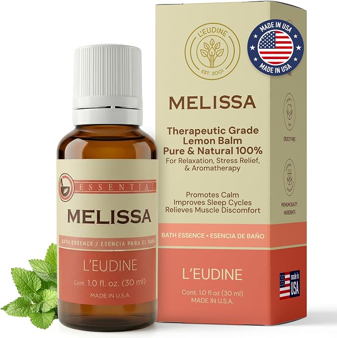 L’EUDINE Melissa Essential Oil – 1fl oz Therapeutic-Grade Lemon Balm Essential Oil – All-Natural Pure Lemon Balm Extract – Melissa Oil Essence for Aromatherapy, Stress-Relief, Muscle Discomfort