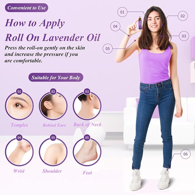 Lavender Roll-On Essential Oil, Pre-Diluted, Portable Aromatherapy, 0.33Oz | Mumianhua Floral-Herbal Rollerball. Ready-to-Use. Calming Scent for Pillow, Pulse Points, Skin & On-the-Go Relaxation