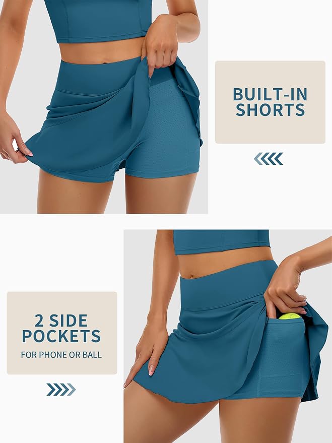 ATTRACO Women 2 Piece Tennis Dress with Shorts Golf Skirts with Pockets | Built-in Shorts, 2 Pockets, Racerback, Ruffle, Pickleball, Workout, Activewear, Casual, Sports Outfits