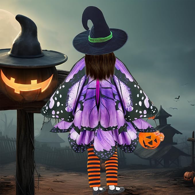 Kids Butterfly Wings Costume for Girls Fairy-Wings Toddler Dress Up Play Costumes Butterfly Skirt Set Mask Party Favors Gifts(Purple+skirt sets)