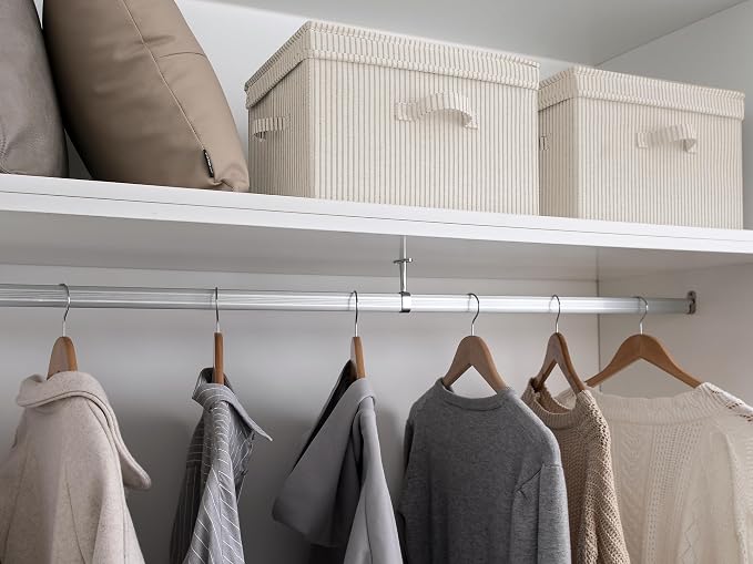 StorageWorks Closet Storage Bins, Fabric Storage Bins with Lids | Flip-Top Lid, 3 Handles, Collapsible, Stackable, for Clothes Blankets, Multi-Purpose, Large, Khaki and Beige Stripes, 2-Pack