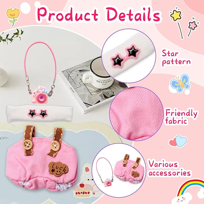 Dolls Clothes for 17cm Dolls Accessories, 3 Piece Set Outfits for Doll, Handcrafted Stylish Doll Clothes(NO Doll) (Pink)