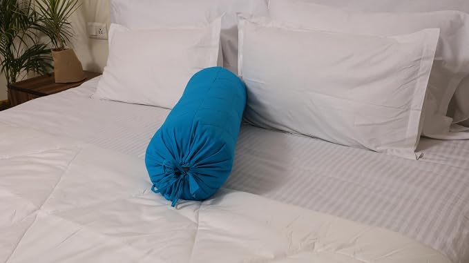 Saffron Quilted Bolster Pillow Cover Round (Turqouise Blue, 8" Diameter x 24" Long (20 cm x 60 cm))