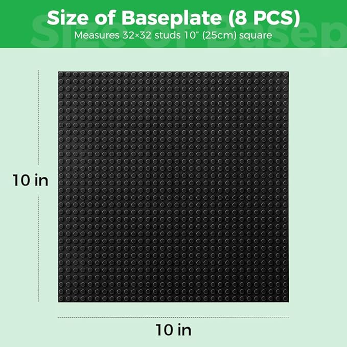Classic Baseplates Building Plates-8 Pack 10" x 10" Building Boards,100% Compatible with All Major Brands and Activity Table, Creative Platforms Mats for Toy Bricks,Black