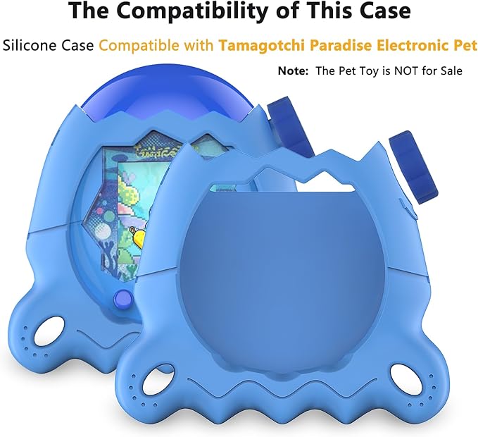 Silicone Case for Tamagotchi Paradise with Button Cap, Protective Cover with Screen Protector and Lanyard for Tamagotchi Paradise Pet Accessories (Blue)