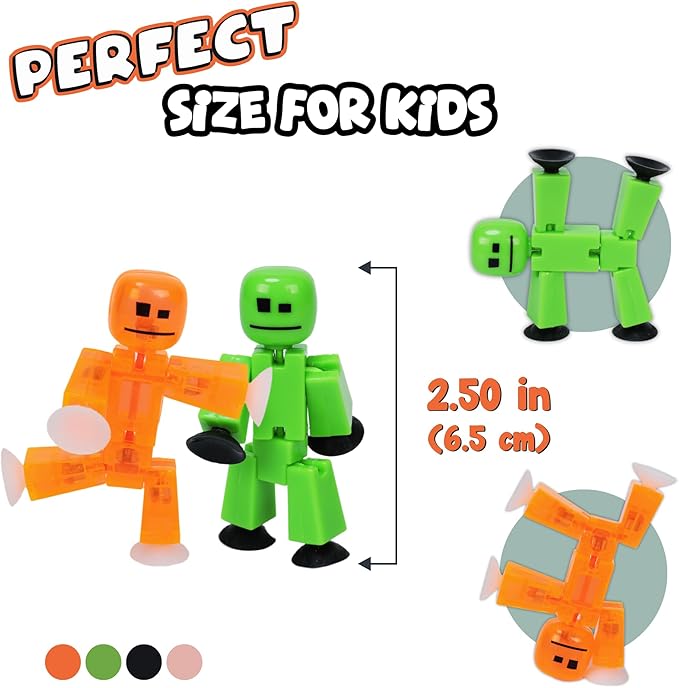 Zing Stikbot Family Pack, Set of 6 Stikbot Collectable Action Figures, Includes 2 Stikbots, 2 Junior Stikbots, 1 Dog, and 1 Cat, Stop Motion Animation - in Eco-Friendly Packaging, Age 4+