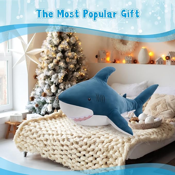 MaoGoLan 51”Giant Shark Stuffed Animal, Large Shark Plush Pillow for Kids Boys Girls,Big Stuffed Shark Toy Gift for Special Day,Blue