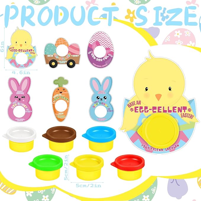 60 Pcs Easter Gifts Include 30 Play-Doh 30 Easter Cardstock for Easter Eggs Hunt Party Supplies Birthday Party Games Favors