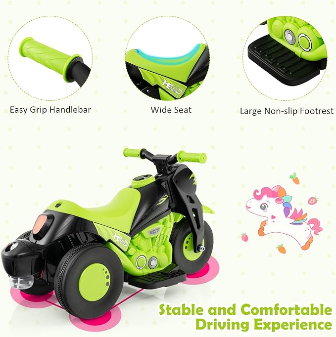 HONEY JOY Ride On Motorcycle, 6V Toddler Motorcycle with Bubble Maker, LED Light, Music, Foot Pedal, Forward/Backward, 3-Wheel Battery Powered Electric Motorcycle for Kids, Gift for Boys Girls (Green)