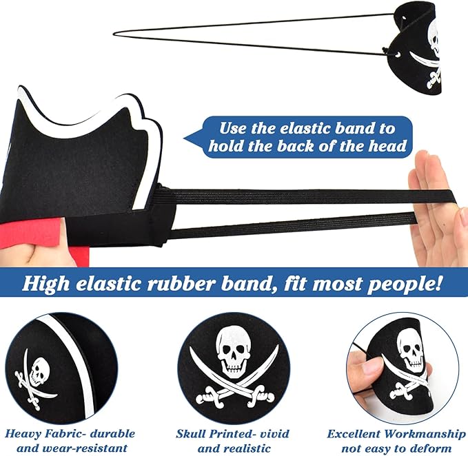 Halatool 6 Set Pirate Accessories for Kids, Include 6 Felt Pirates Hats with 6 Eye Patches and 6 Mustaches, Pirate Costume Accessories for Halloween, Masquerade, Cosplay, Party Favors Decor