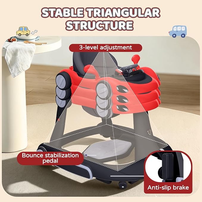 Baby Walker, 4-in-1 Baby Walker with Wheels Portable, Foldable Infant Toddler Walker for Boys Girls 6-18 Month (Red)