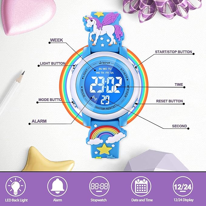 3D Cartoon Waterproof Watches for Girls with Alarm - Best Toys Gifts for Girls Age 3-12
