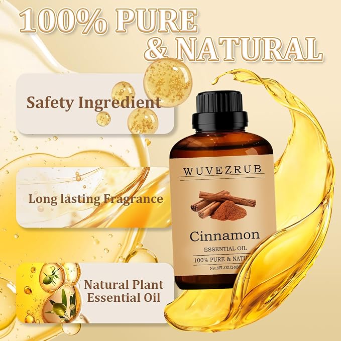 Cinnamon Essential Oil 240ML - 100% Pure and Natural Oils for Aromatherapy Diffuser - 8 Fl Oz/Cinnamon
