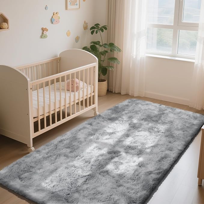 Soft Runner Rugs for Bedroom, Mottling Grey 3x7 Area Rugs Fluffy Rug Shag Area Rug Carpet, Bedside Rug for Living Room Bedroom Room Home Decor