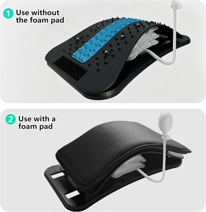 Back Stretcher, Inflatable Lumbar Support for Lower Back Muscle Relief, Stepless Adjustable Height Up to 3.9 Inch with 10mm Detachable Cushion, Acupressure for Yoga Pilates Home Office Muscle Relax