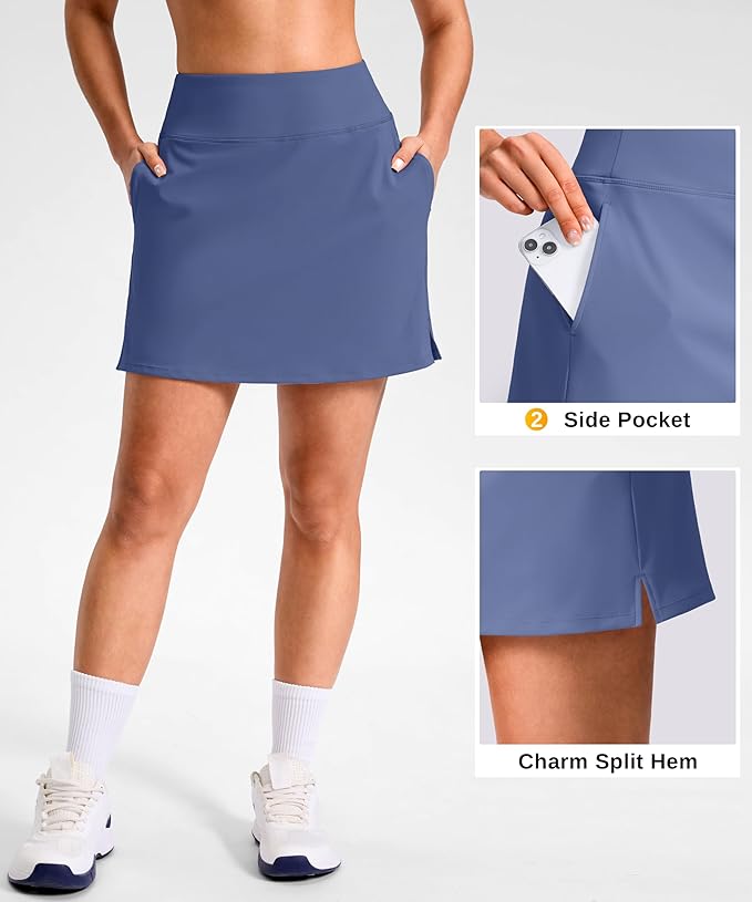 14"/16" Skorts with 3 Pockets | Side Slits, High Waisted, Built-in Shorts, A Line, Casual, Pickleball, Athletic, Golf, Tennis Skirt, for Women