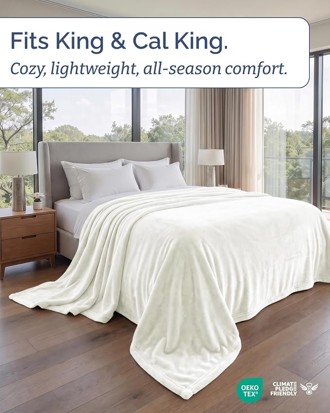 Ultra Soft Fleece Blanket Giant Blanket Size - Flannel Fleece Luxury Blanket - Lightweight for Couch Bed Chair - Thick, Warm and Breathable - All Season Cozy, Ivory