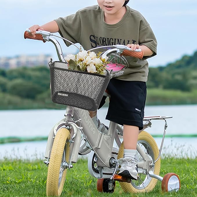 Kids Bike Basket - Front Bicycle Basket for Children, Metal, Cute Decorative Accessory for Kids Bikes & Scooters