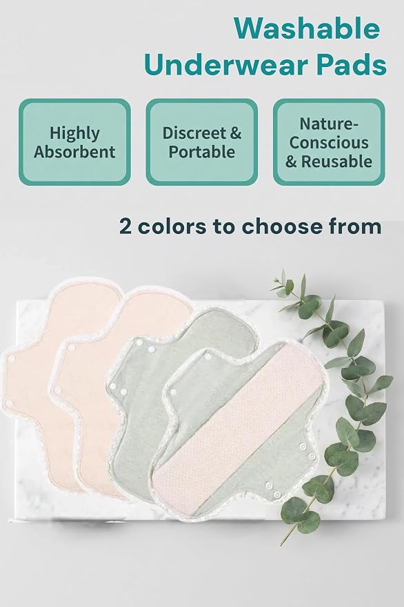 Reusable Incontinence Pads,Organic Cotton Pads Sanitary Napkins,Lace Trim Washable Menstrual Pads,with 1 Storage Bag,Panty Liners Pads Period/Incontinence/Postpartum.(Skin Color/L/4pcs)