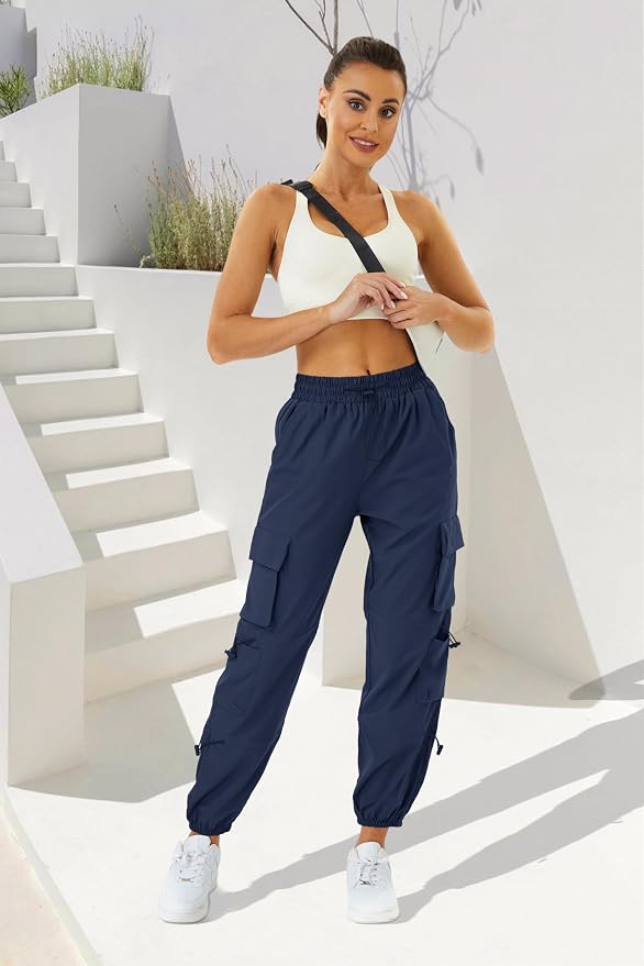 COPYLEAF Womens Parachute Cargo Pants with Pockets Quick Dry Hiking Pants Lightweight Water-Resistant Baggy Joggers