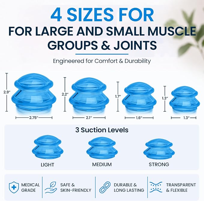 Silicone Cupping Therapy Set Professional Massage Cupping Cups for Cupping Therapy - 8 Cup Kit for Massage, Myofascial Release, Cellulite Reduction - Pack of 2 (Lure Blue)