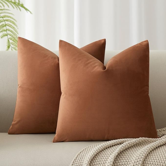 24x24 Velvet Throw Pillow Covers Set of 2 for Couch Sofa Bed,Mocha Mousse | JUSPURBET Decorative Pillow Covers with Invisible Zipper for Modern Living Room Bedroom Home Decor