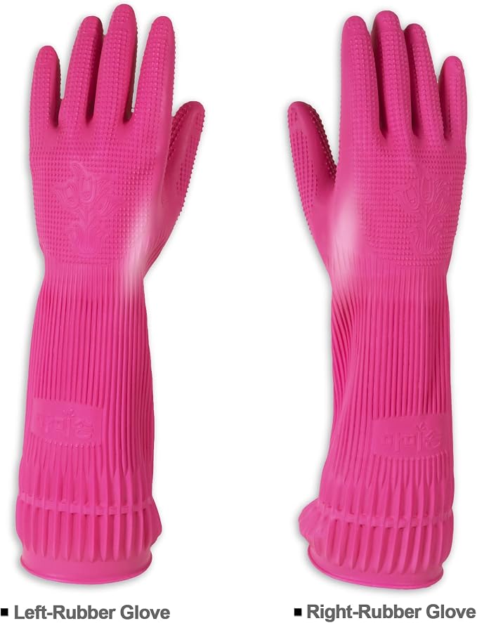Mamison Kitchen Rubber Gloves New Band, 1 Pair, Large, Made in Korea | Korean natural latex, long cuff, thick and durable, textured non-slip grip, for dishwashing and kitchen cleaning