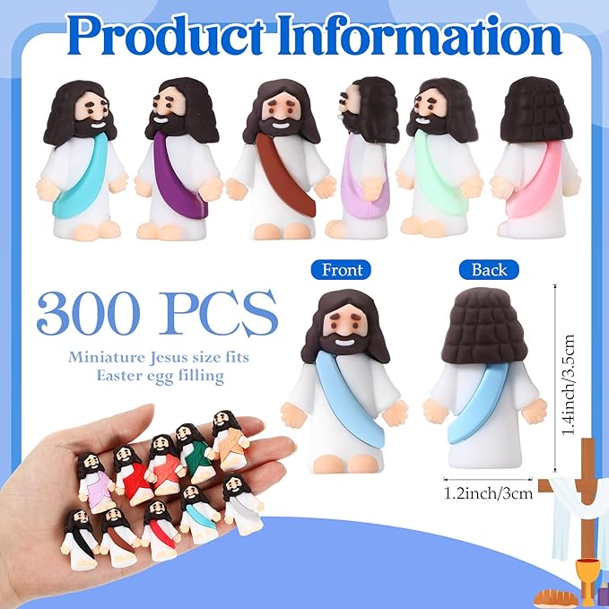 Bememo 300 Pcs Little Jesus Figures Bulk Original Design Mini Pocket Jesus Toys Rubber Figurine to Hide and Seek Religious Party Favors Sunday School Craft Baptism Gifts(Comprehensive Colors)