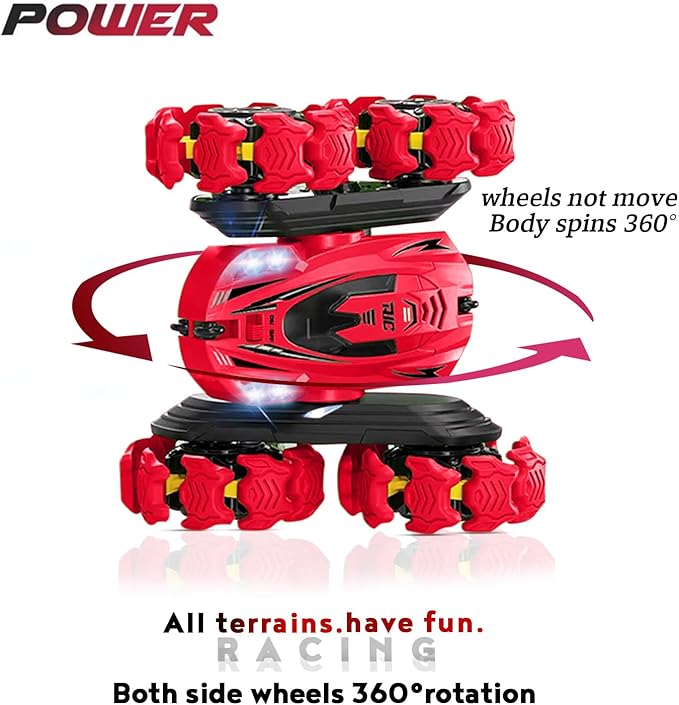 Remote Control Car, New Upgraded Double-Sided 360° Rotating RC Toy Cars with LED Headlights, 2.4GHz Rechargeable Electric Race Stunt Car with 4WD, Best Gift for 6-12 Year Old Boys and Girls (Red)