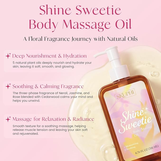 Body Oil for Massage, Lightweight Non Greasy Massage Oil for Relaxation & After Shower, Smooth Glide 6.76 Fl Oz (Floral)