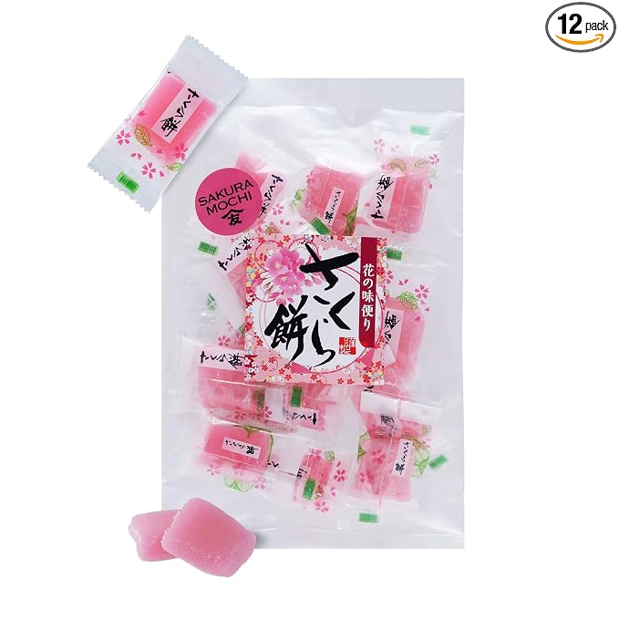TOMOSAN Japanese Sakura Mochi Candy, Traditional Cherry Blossom Rice Cakes, Soft & Chewy, Individually Wrapped, 180g / 6.35oz