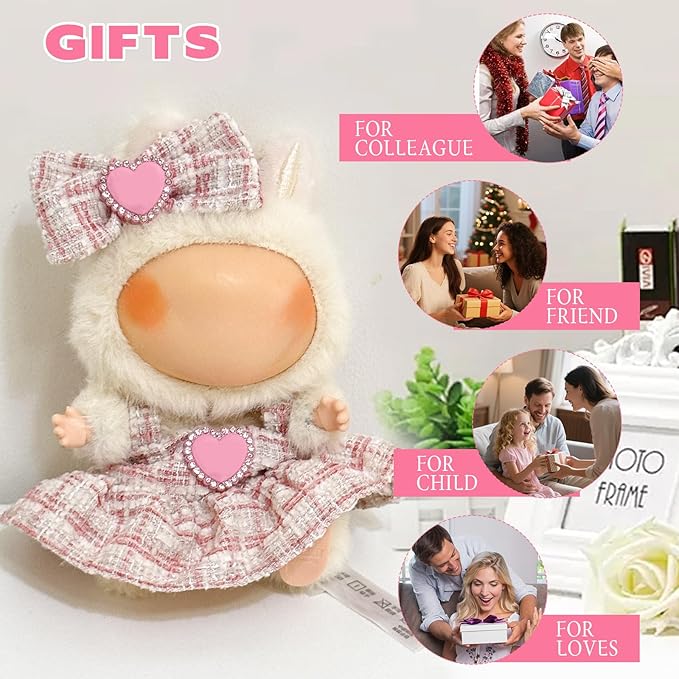 2 Sets Cute Doll Clothes for labubu，17cm Dolls Outfit Accessories,for la-bubu Dolls/for la-bubu Clothes,Pink Dress+Black Set It's a Gift for labubu Enthusiasts and Collectors (No Doll)