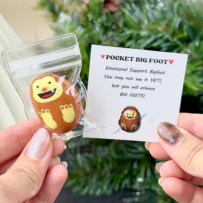 Pocket Bigfoot Pebble – Emotional Support Pocket Hug Gift – Reeses Gift Idea, Accessories & Decor – Funny Encouragement Stone for Anxiety Relief, Friends, Coworkers, Teens, Boyfriend, Girlfriend, Couples (Big foot Hug)