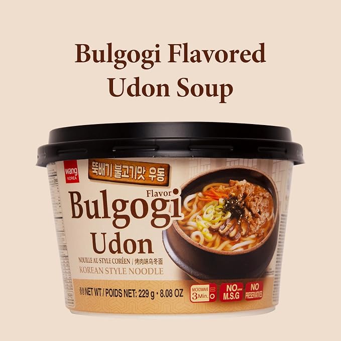 Wang Korean BBQ Bulgogi Flavored Udon Noodle Bowl - No MSG Added, No Preservatives - 290 Calories Per Meal - Convenient and Instant Meal, Ready in 3 Minutes - Microwaveable Bowl (Pack of 1)